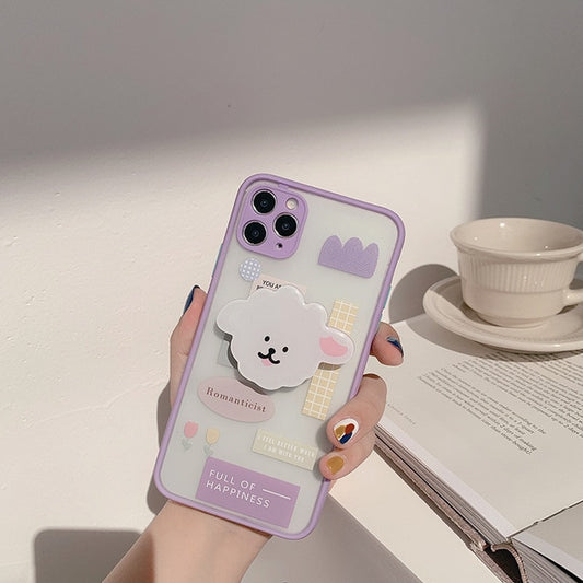 Cute Purple Flowers Puppy Holder iPhone Case